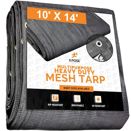 Heavy Duty Mesh Tarp - 10' X 14' - Multipurpose Black Protective Truck Cover With Air Flow